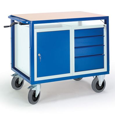 Rollcart Hoehenverstellbarer Tischwagen mit Stahl- und Schubladenschrank