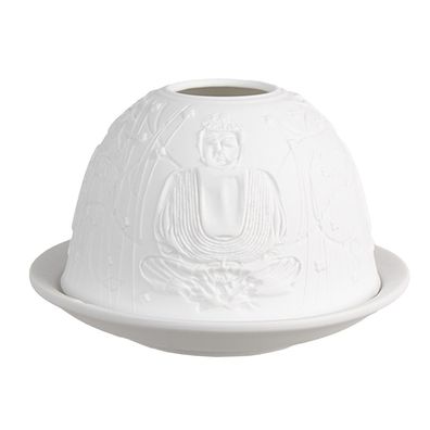 Clayre & Eef Teelichthalter Ø 12x8 cm Weiß Porzellan Buddha (Gr. Ø 12x8 cm)