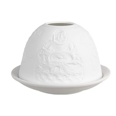 Clayre & Eef Teelichthalter Ø 12x8 cm Weiß Porzellan Buddha (Gr. Ø 12x8 cm)