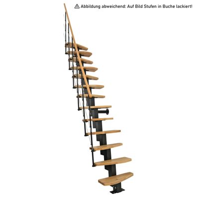 Minka Mittelholmtreppe Quatro Geradelaufend in Buche auf Walnuss gebeizt, UK schwarz