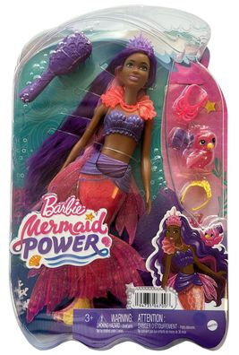 Mattel HHG53 Barbie Meerjungfrau, Mermaid Power Barbiepuppe mit rosa und lila Ha