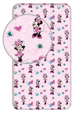 Disney Minnie Mouse Spannbetttuch Betttuch Spannbettlaken Herzen Blumen 90 x 200