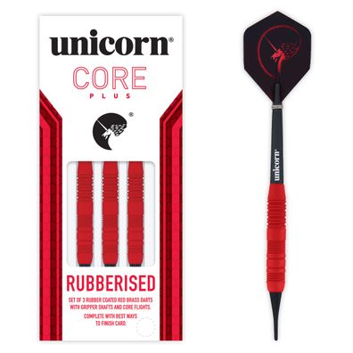 Unicorn Core Plus Rubberised Red Brass Soft Darts, 1 Satz / 18 Gr.