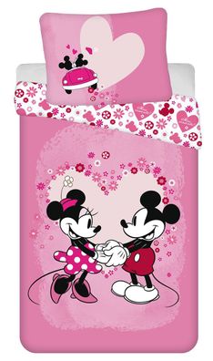 Disney Kinder Wendebettwäsche Micky und Minnie Mouse Love Liebe Herzen Blümchen