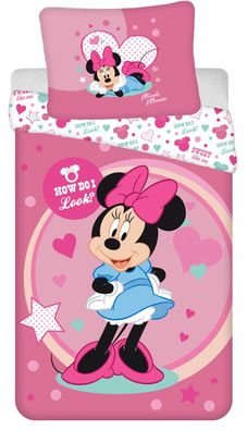 Disney Kinder Wendebettwäsche Minnie Mouse How do i Look mit Blauen Kleid Pinke
