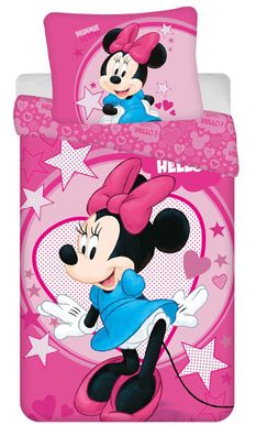 Disney Kinder Wendebettwäsche Minnie Mouse Why Hello mit Blauen Kleid und Pinker
