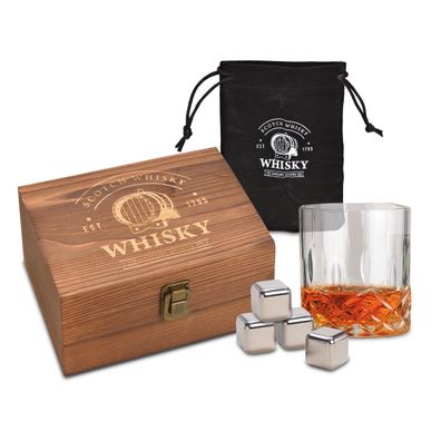 Edelstahl Whisky Steine Geschenk Set - 6tlg. - Kühl Eis Würfel wiederverwendbar