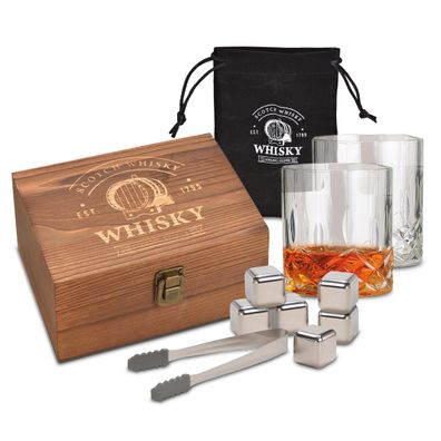 Edelstahl Whisky Steine Geschenk Set 10tlg. - Glas Kühl Würfel wiederverwendbar