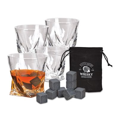 Whisky Glas Geschenk Set - 13-tlg. - Kühl Stein Eis Würfel wiederverwendbar