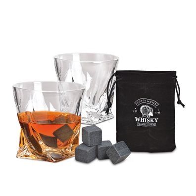 Whisky Glas Geschenk Set - 7-tlg. - Kühl Stein Eis Würfel wiederverwendbar