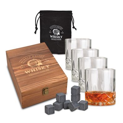 Basalt Whisky Steine Geschenk Set 13tlg. - Glas Kühl Eis Würfel wiederverwendbar