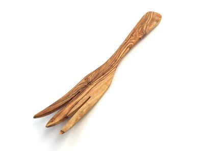 Serviergabel mit 3 Zacken 30 cm, Holzgabel, handgefertigt aus Olivenholz