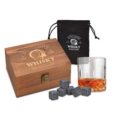 Basalt Whisky Steine Geschenk Set 8tlg. - Glas Kühl Eis Würfel wiederverwendbar