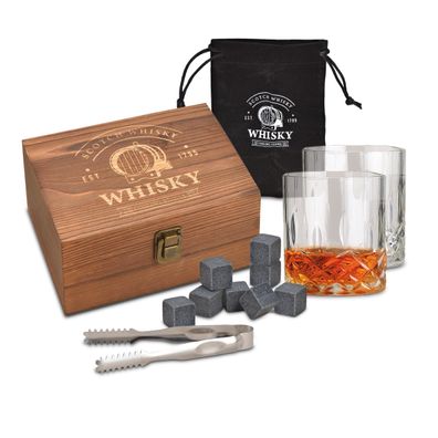 Basalt Whisky Steine Geschenk Set 11tlg. - Glas Kühl Eis Würfel wiederverwendbar