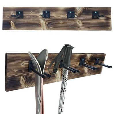 Skihalterung N1 Wand Skihalter Holz Hakenleiste für 4 Paare Nordic Walking 9982