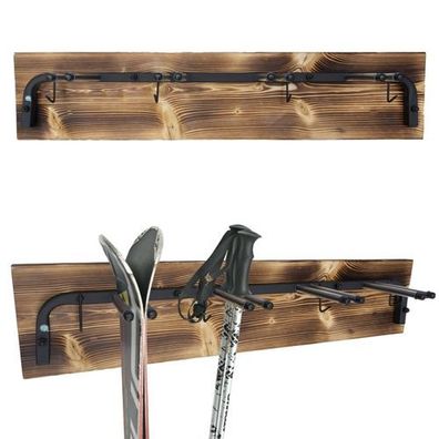 Skihalterung Wand Skihalter für 4 Paare Stahl Holz Hakenleiste Wandmontage N3 9973