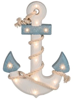 maritime Shabby Dekoration Holzanker mit Seil LED Beleuchtung Boot Schiff Anker