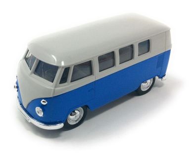 Volkswagen VW Bus T1 Bulli 1963 blau / beige Modellauto mit Rückziehmotor 12 cm