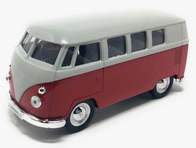 Modellauto VW T1 Bus 1963 mit Rückziehmotor rot / beige