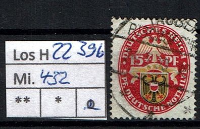 Los H22396: Deutsches Reich Mi. 432, gest.