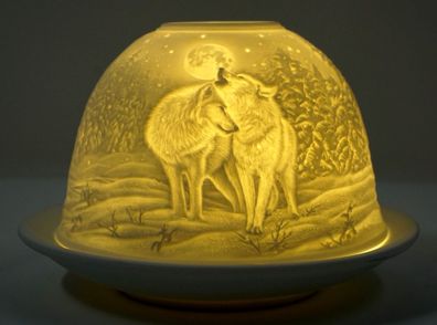 Dome Light Wölfe bei Nacht Teelicht Windlicht Tisch Dekoration Teelichthalter