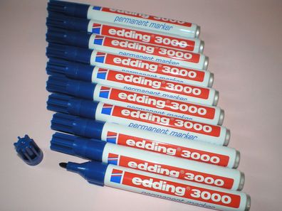 10 Stück Edding 3000 Permanent-Marker blau Rundspitze 1,5 -3 mm Filzstift