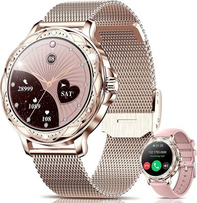 Smartwatch Damen mit Telefonfunktion, 1.2 Zoll, Sportuhr für Android iOS