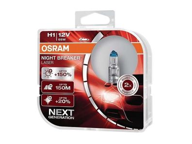 Glühlampen OSRAM H1 12V 55W P14.5 Night Breaker Laser, Next Generation + 150%, 2 Stk