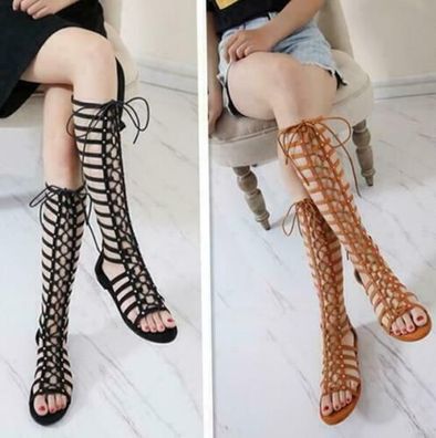 Summer Damen Schnurriemen Neue Sandalen Gladiators Kniehohe Schuhe Bohemia Flats