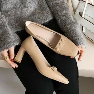 Damen Slip On Sandalen Elegant Pumps Sexy Mary Janes Blockabsatz Schuhe Party 48