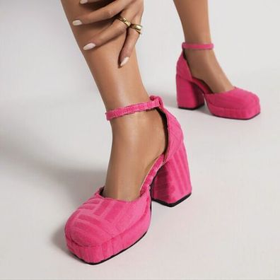 Frauen Casual Plattform Pumps Sandale Chunky Block High Heels Ankle Strap Schuhe