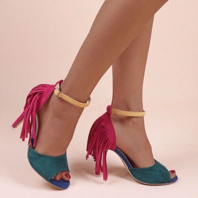 Damen High Heel Pumpe Open Toe Fashion Sandalen Quaste Sandalen Kleid Schuhe