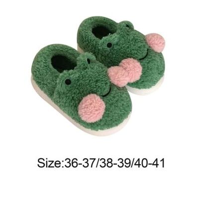 Plusch-Hausschuhe in Froschform fur Damen, warme Schuhe, rutschfeste, weiche,