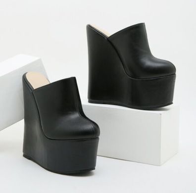 Damen Runde Form Plateau Hausschuh Slip On High Keilabsatz Slippers Schuhe Sexy