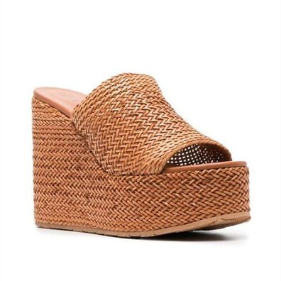 Frauen Slip On Plateau Schuhe Strand Hausschuhe Keilabsatz Weave Sandalen
