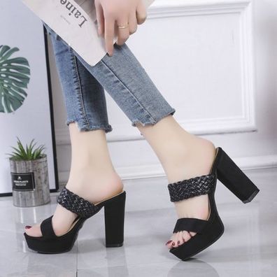 Sommer Blockabsatz Pumps Hausschuhe Slides Party Schuhe Frauen Plateau High