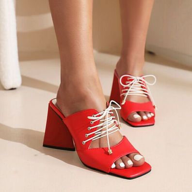Damen Blockabsatz Freizeit Sandalen Schuhe Slipper Sommer Hausschuhe Mode Karree
