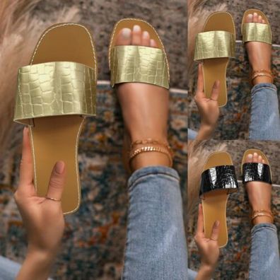 Damen Sommer Slides Sandalen Schuhe Mode Offen Flach Hausschuhe Indoor Strand