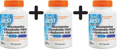 3 x Glucosamine, Chondroitin, MSM Plus Hyaluronic Acid - 150 caps