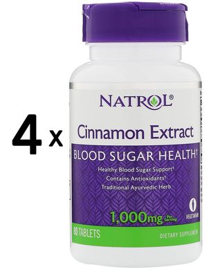 4 x Cinnamon Extract, 1000mg - 80 tabs