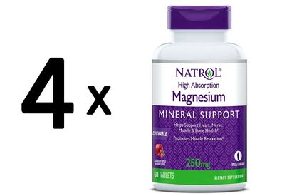 4 x Magnesium High Absorption, Natural Cranberry Apple - 60 chewable tabs