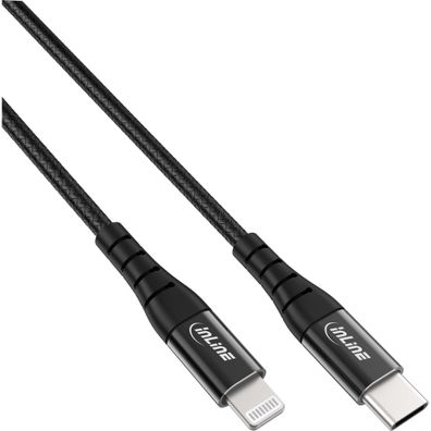 InLine® USB-C Lightning Kabel, für iPad, iPhone, iPod, schwarz/ Alu, 2m MFi