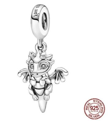 Charms Anhänger Charm kompatibel für Pandora 925 Sterling Silber Drache hängend