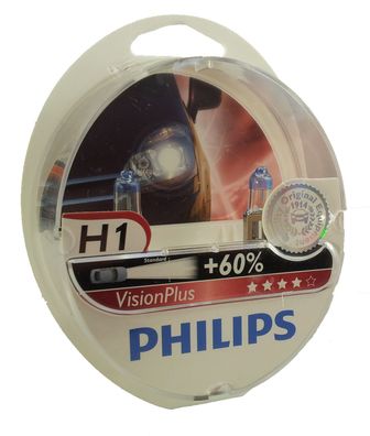 H1 Philips Vision Plus 12258VPS2 bis zu 60 Prozent mehr Licht 2er Set