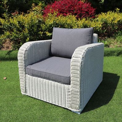 Lounge Sessel VITA Eierschalenweiß rundes Polyrattan Armlehnsessel Gartenmöbel
