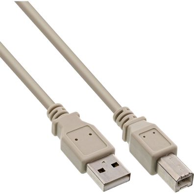 InLine® USB 2.0 Kabel, A an B, beige, 3m, bulk, beige