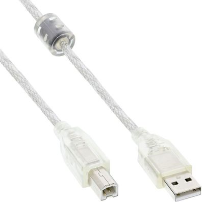 InLine® USB 2.0 Kabel, A an B, transparent, mit Ferritkern, 0,5m, transparent