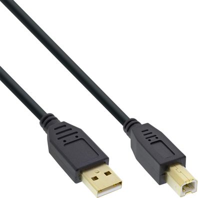 InLine® USB 2.0 Kabel, A an B, schwarz, Kontakte gold, 3m, schwarz