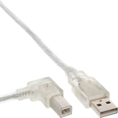 InLine® USB 2.0 Kabel, A an B links abgewinkelt, transparent, 1m, transparent