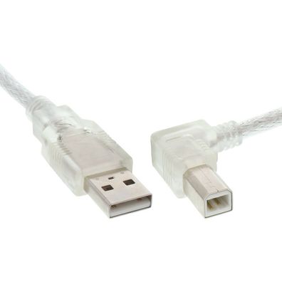 InLine® USB 2.0 Kabel, A an B rechts abgewinkelt, transparent, 2m, transparent